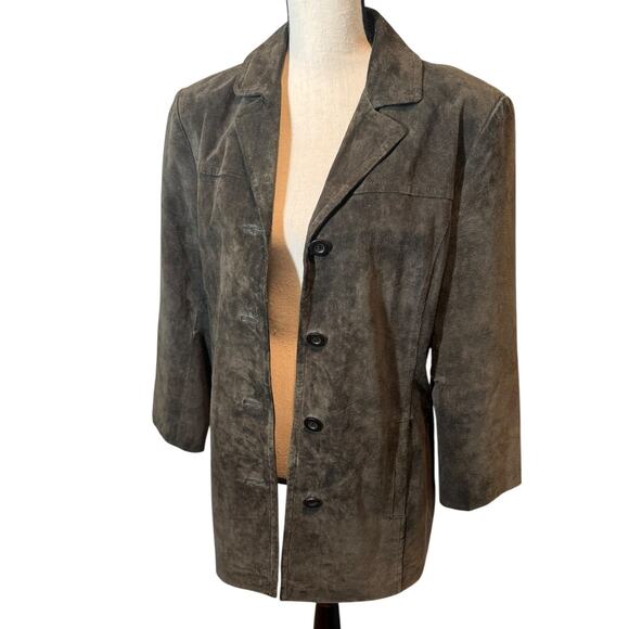 Vintage Express Dark Brown Longline Suede Jacket Medium 90s Y2K‎ Minimal Classic - Picture 5 of 10